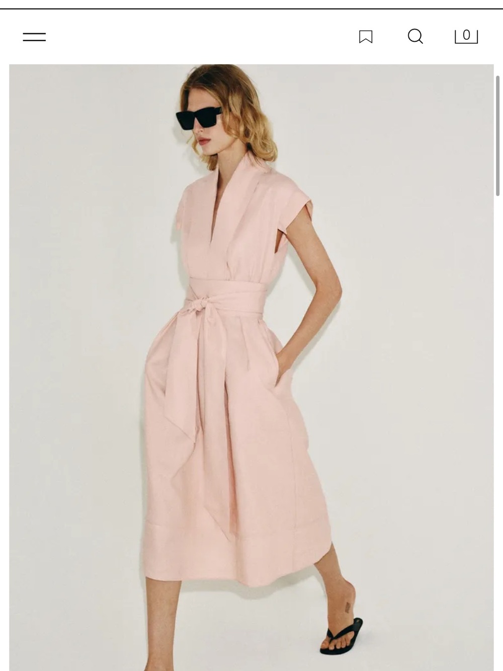 Zara Blush Pink V-Neck Tie-Waist Midi Dress